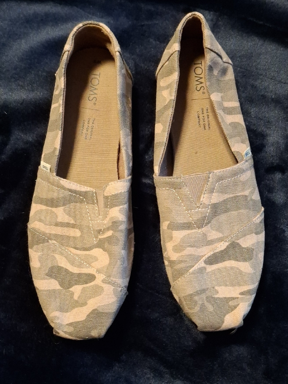 TOMS Women's Camo Slip-On Flats in Olive and Tan